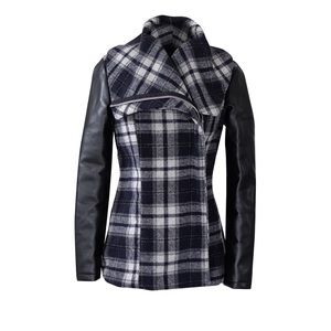 British Steele Navy and Gray Plaid Moto Jacket